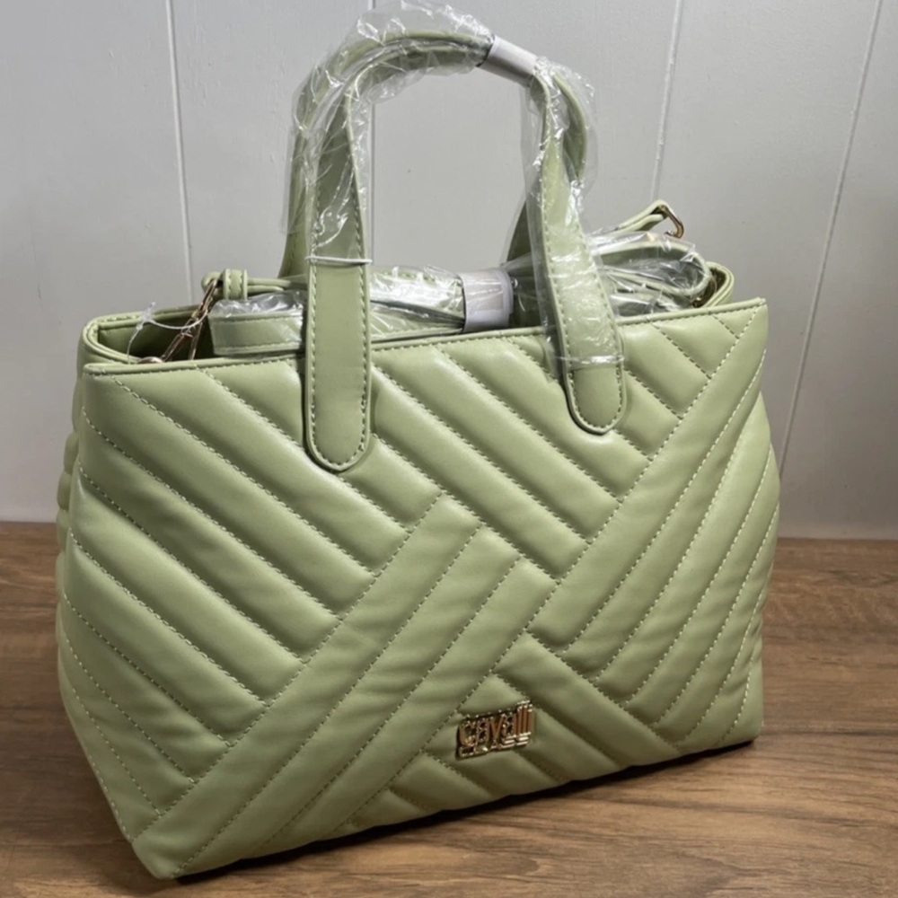 NWT Cavalli Class Light Green Quilted Satchel